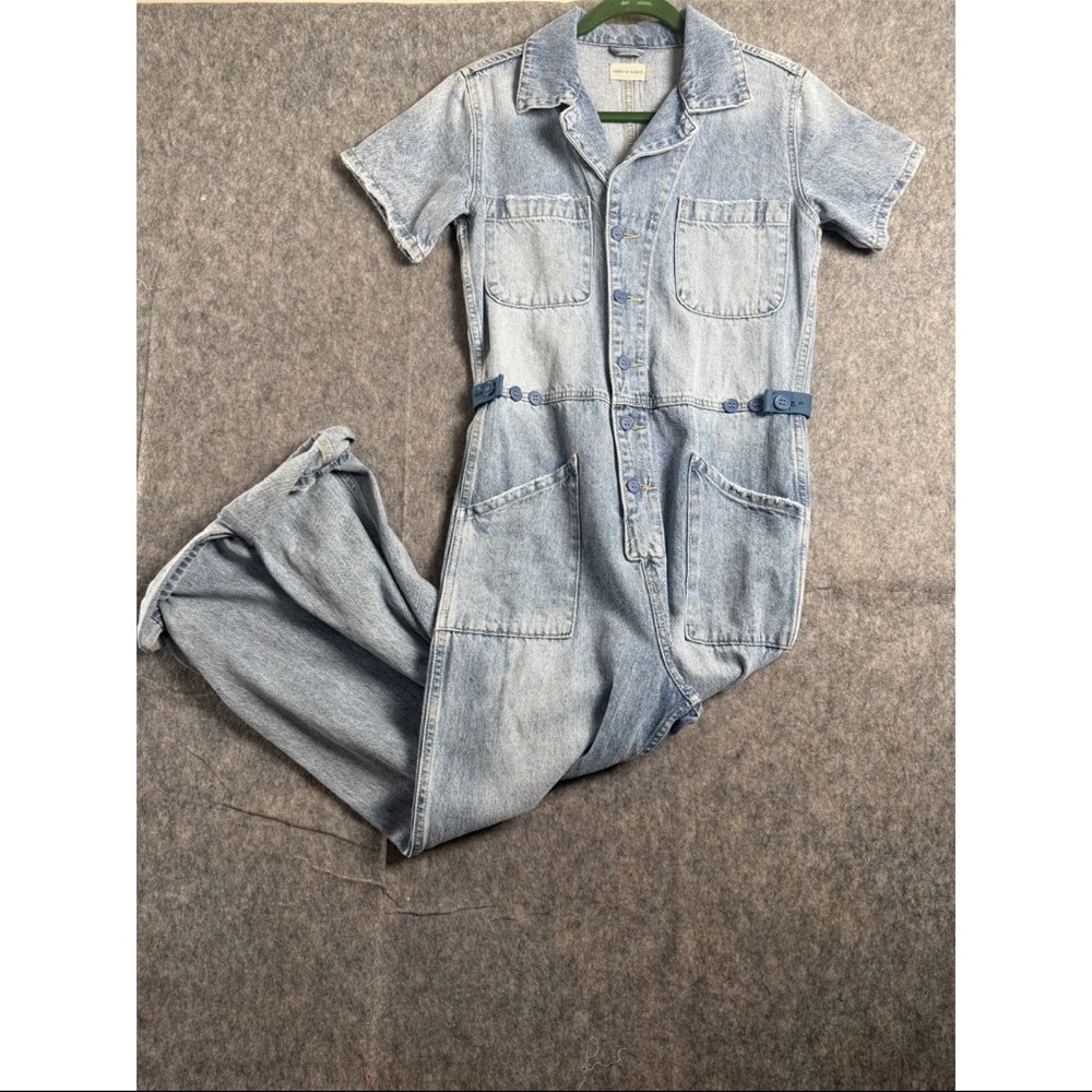 Saints‎ & Hearts Denim Utility Jumpsuit Women's Small Blue 100% Cotton Acid Wash